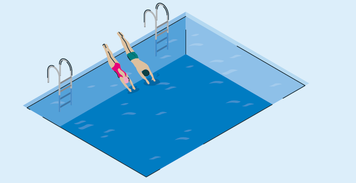 personas tirandose a piscina